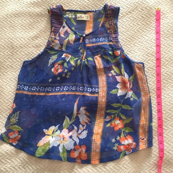 Hollister semi-sheer blue floral tank top XS - Picture 3 of 6